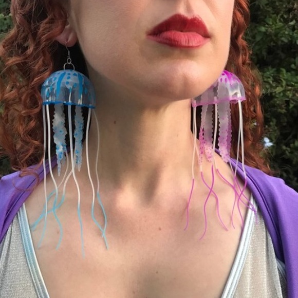 Jellyfish earrings rave festival jewelry edc ocean - Picture 3 of 8